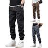 Весна Осень Мужские брюки-карго Свободные эластичные брюки на завязках на талии Множество карманов Однотонные спортивные брюки больших размеров с резинкой на щиколотке Повседневные брюки Ninth