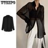 Shirts Women See-through All-match Striped Elegant Retro Sun-proof Summer Tops Ladies Ulzzang Button Tops Streetwear