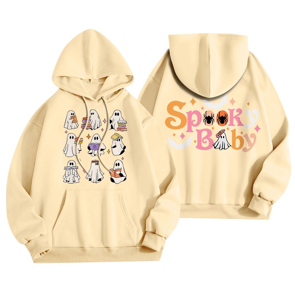 Женская мода, легкий женский свитер с длинными рукавами и карманами, толстовка с капюшоном на Хэллоуин