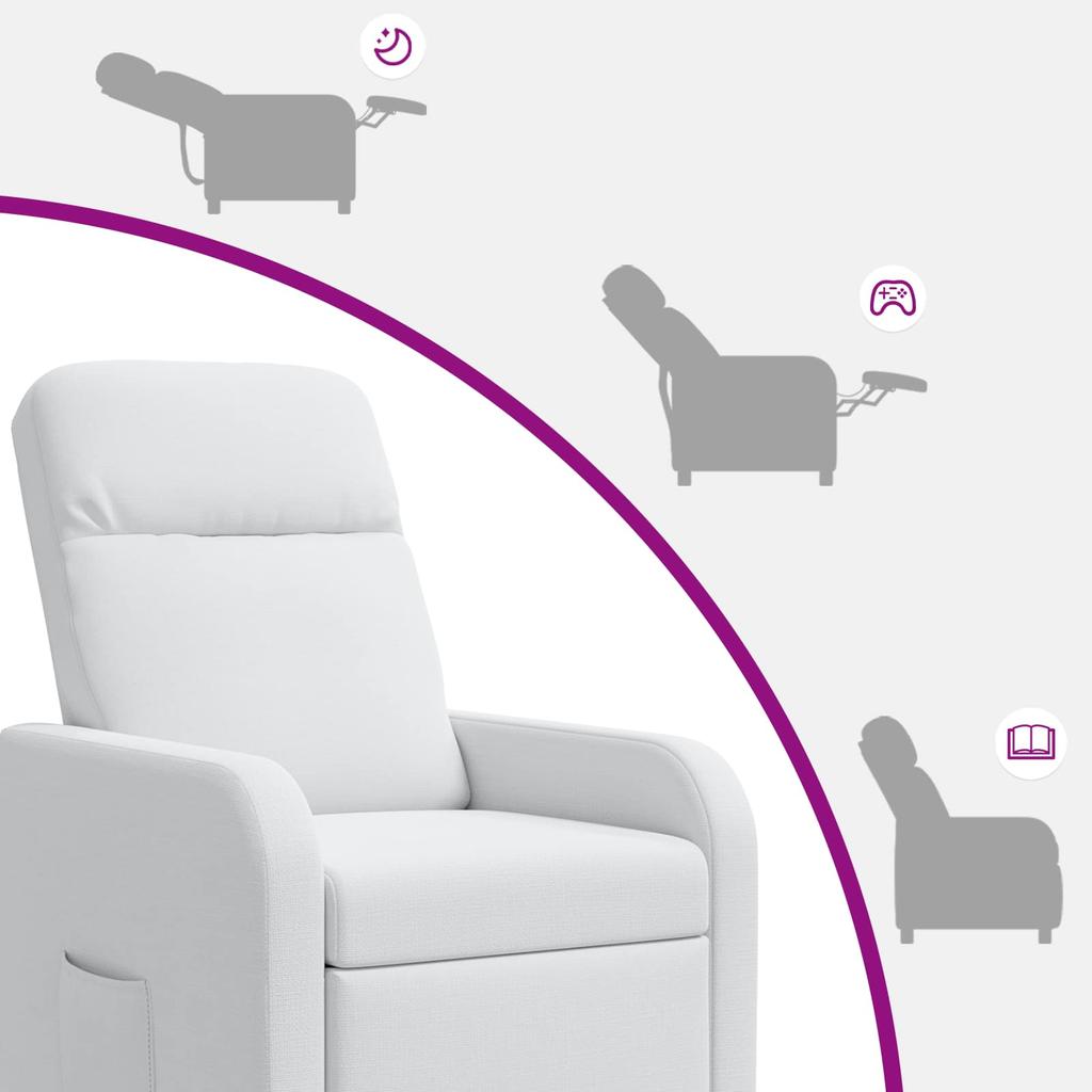 Recliner Chair White Fabric
