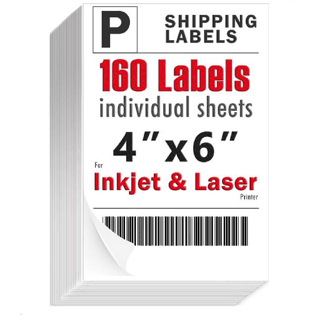Shipping Labels 4x6 Inch, for Home and Office Printers, Strong Adhesive Stickers, Matte 160 Sheets