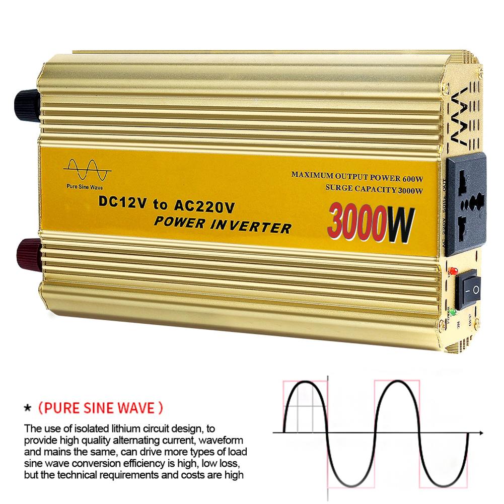 3000/1000 Вт автомобильный инвертор с чистой синусоидой, инвертор синусоидальной волны постоянного тока 12 В в переменный ток 220 В, преобразователь напряжения, микропреобразователь, трансформатор