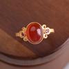 Ancient Gold Crafts Inlaid Natural Red Carnelian Oval Rings for Women Simple Creative Design Opening Retro New In Jewelry