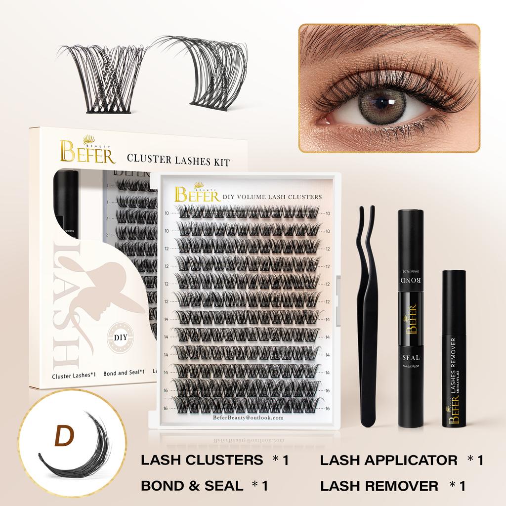 Befer Clusters Lashes Kit Natural Lash Clusters Set Hight Quality False Eyelashes DIY Lash Extension With Bond&Seal Glue Remover