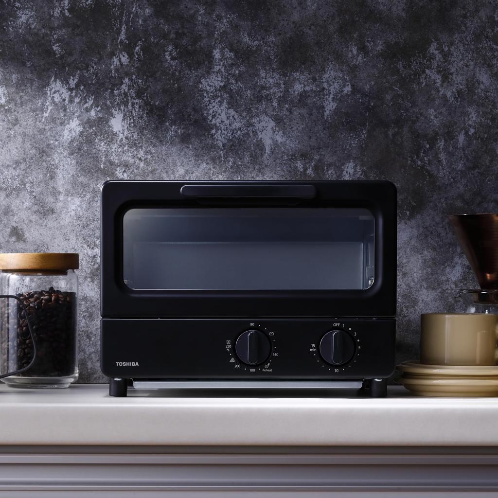 Toshiba HTR-PZ3(K) Toaster Oven, 2-Slice Toaster, Black, with Temperature Control, Included Tray, and 15-Minute Timer