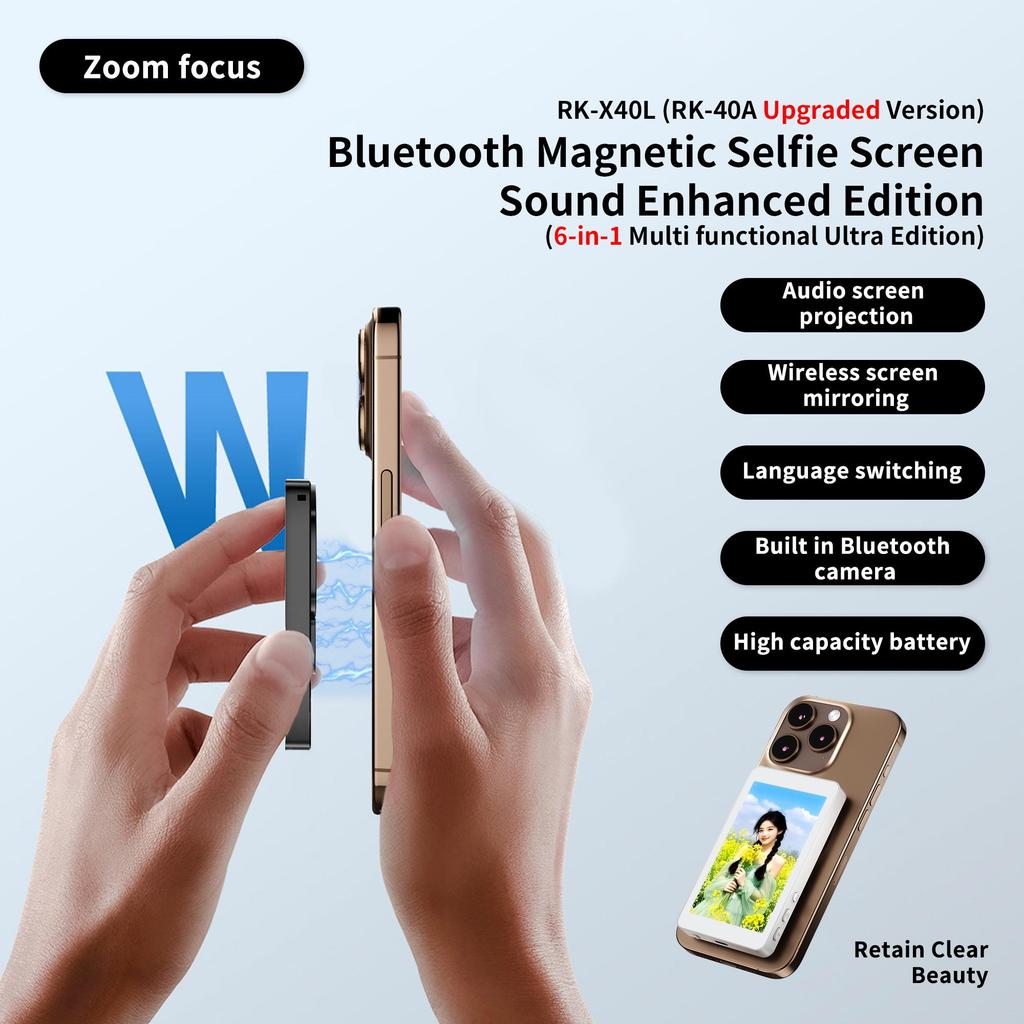Магнитный экран-монитор для селфи, беспроводной, для телефона, для влогов, для селфи, магнитное крепление, селфи-экран для задней камеры телефона, подключение WiFi Bluetooth для селфи, прямых эфиров