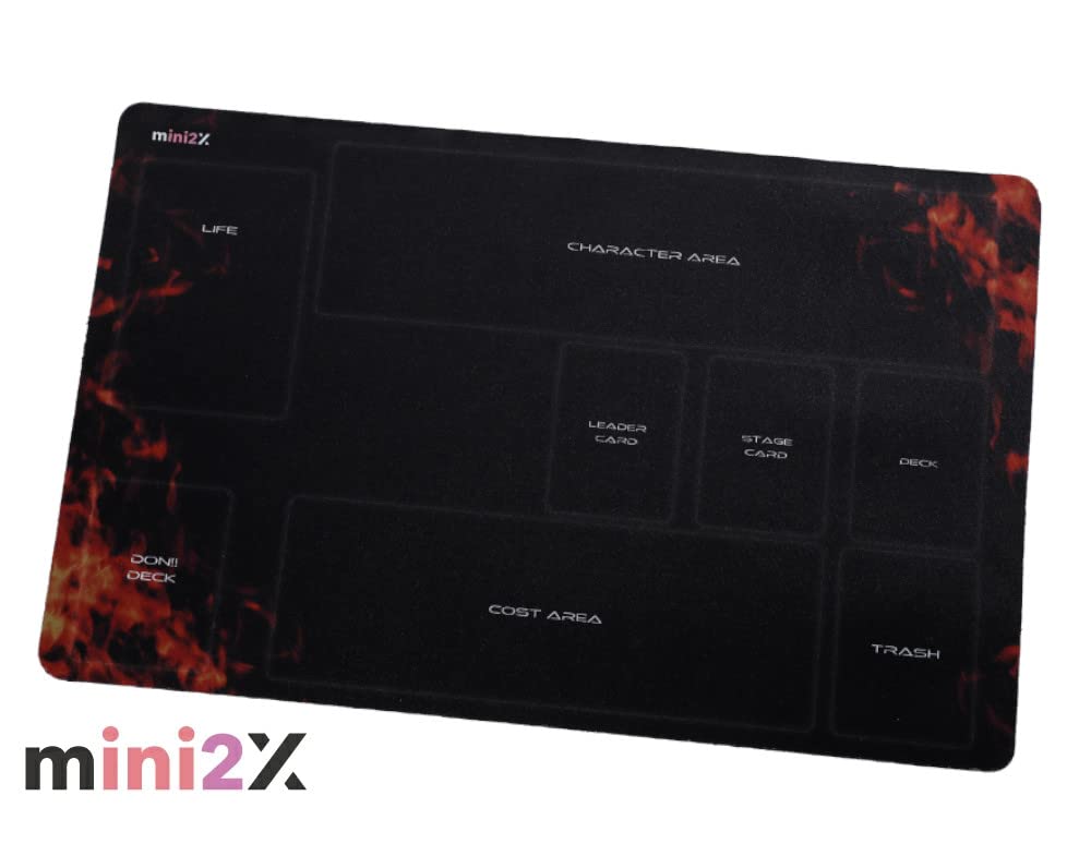 Mini2x One Piece Card Rubber Playmat with Guide Half Size Battlefield Includes Storage Simple Card Mouse Pad Easy-to-Understand Frame, 35x55cm,