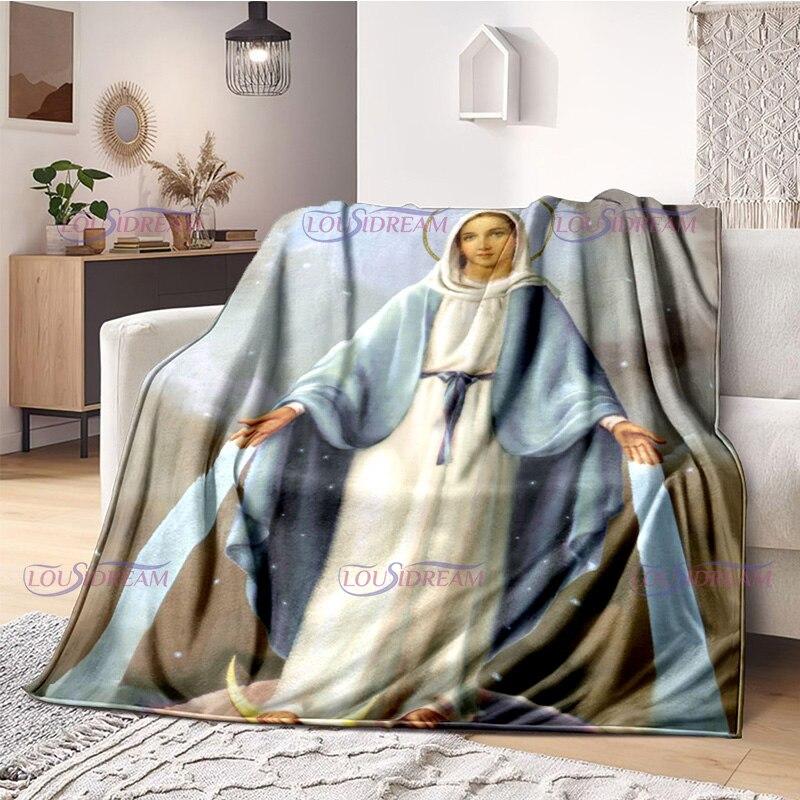 Religious Blessed Virgin Mother Mary Fleece Warm Soft Throw Blankets Fuzzy Bed Blanket for Couch, Bed, Sofa Ultra Warm and Cozy