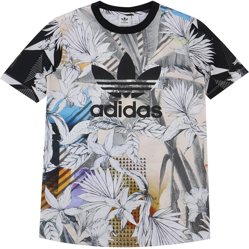 adidas Женская футболка Originals с цветочным принтом, круглым вырезом и коротким рукавом, Топы CY7370