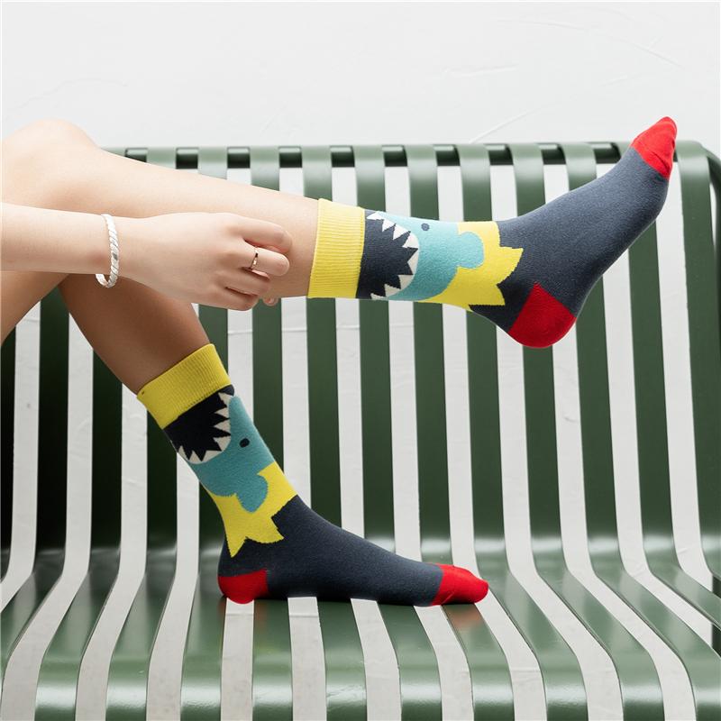 Хлопок гребенной Мультяшное животное Акула Динозавр Монстр Крокодил Зебра Жираф Геометрические Новинка Смешные Унисекс Парные Носки Дропшиппинг