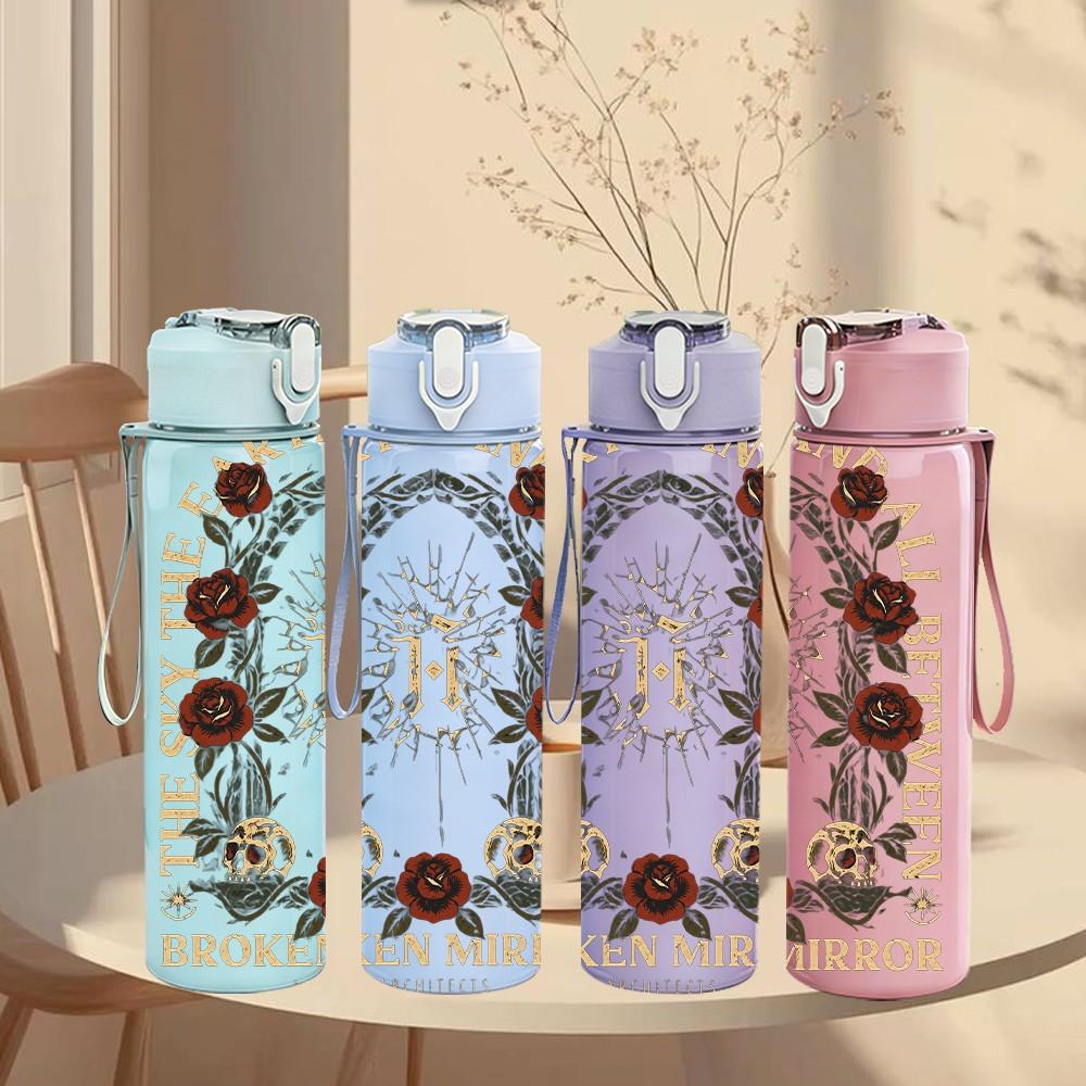 1PC Vintage Floral Pattern 750ml sports water bottle leakproof straw lid outdoor office home