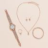 Popular Accessory Set Women's Alloy Quartz Watch Necklace Ring Combination WristWatch Luxurious 6PCS Set Fashionable Earrings Bracelet