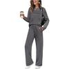 Dark Grey Ribbed Knit Two-Piece Set with Drawstring Waist Pants
