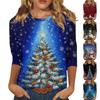 Женская мода повседневный рождественский принт круглый вырез длинный рукав пуловер топ