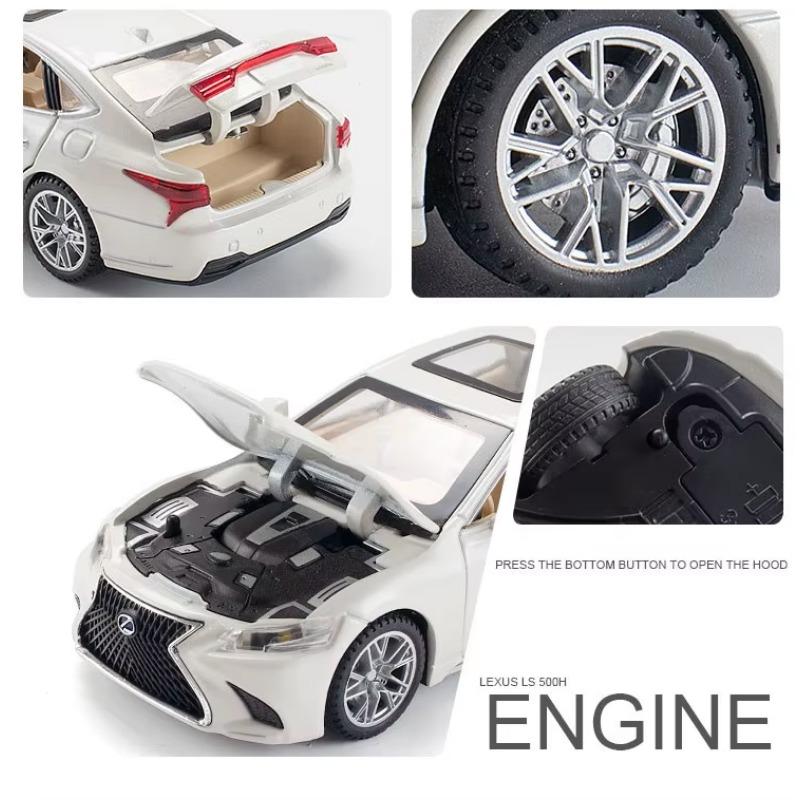 1/32 Lexus LS500H Игрушечная машинка для детей, литая под давлением, миниатюрная модель, открывающиеся двери, звук и свет, коллекция, подарок для мальчика