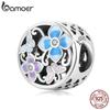 BAMOER Colorful Flowers & Butterflies Charm Authentic 925 Sterling Silver Pendant Fit Women DIY Making Bracelet Fine Jewelry Gift
