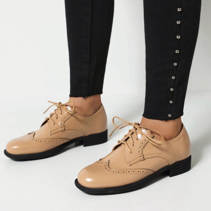 Винтажная женская обувь 2024 года, весна, новые женские туфли-оксфорды из натуральной кожи на шнуровке, лоферы с круглым носком, однотонные балетки Zapatos