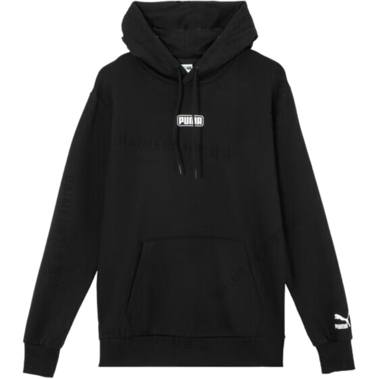 Puma Логотип с буквенным принтом и кулиской, толстовка с капюшоном унисекс, черная 536770-01
