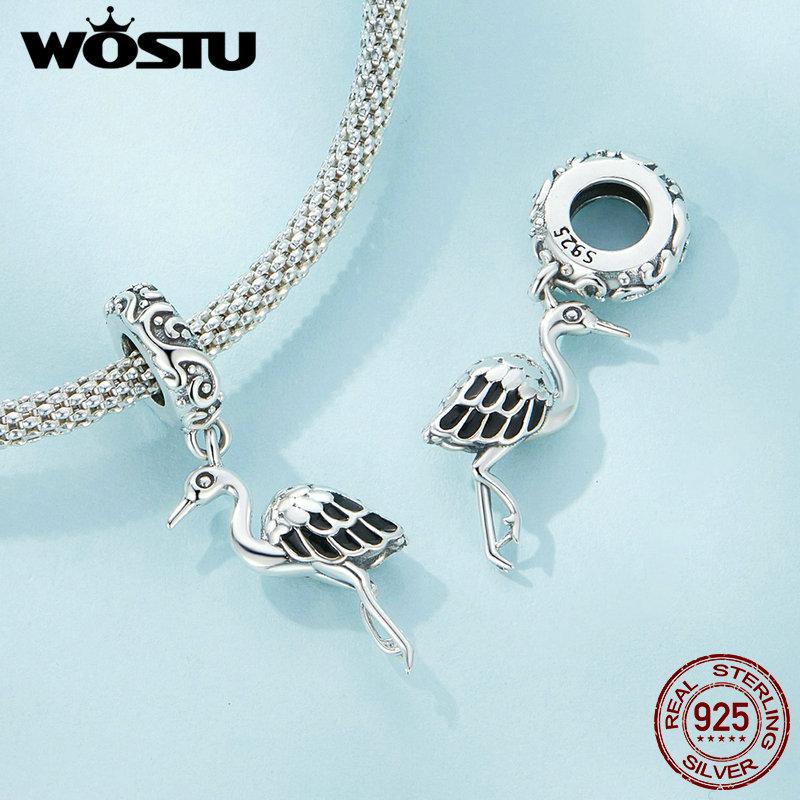 WOSTU Стерлингового серебра 925 пробы, белый орел, подвесная бусина, синий циркон, кулон, яркие подвески в виде рыси, бусины в форме кошки для женщин, браслет и ожерелье, ювелирные изделия