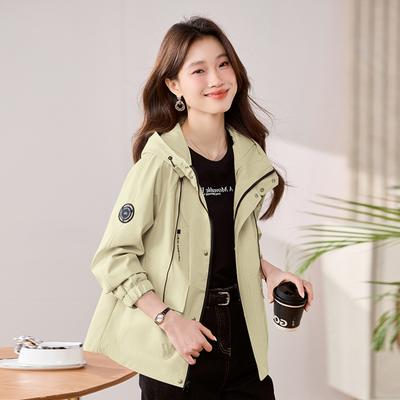 Авокадово-зеленое пальто женское короткое весеннее новое корейская версия свободное с капюшоном повседневное универсальное тренч пальто тренд