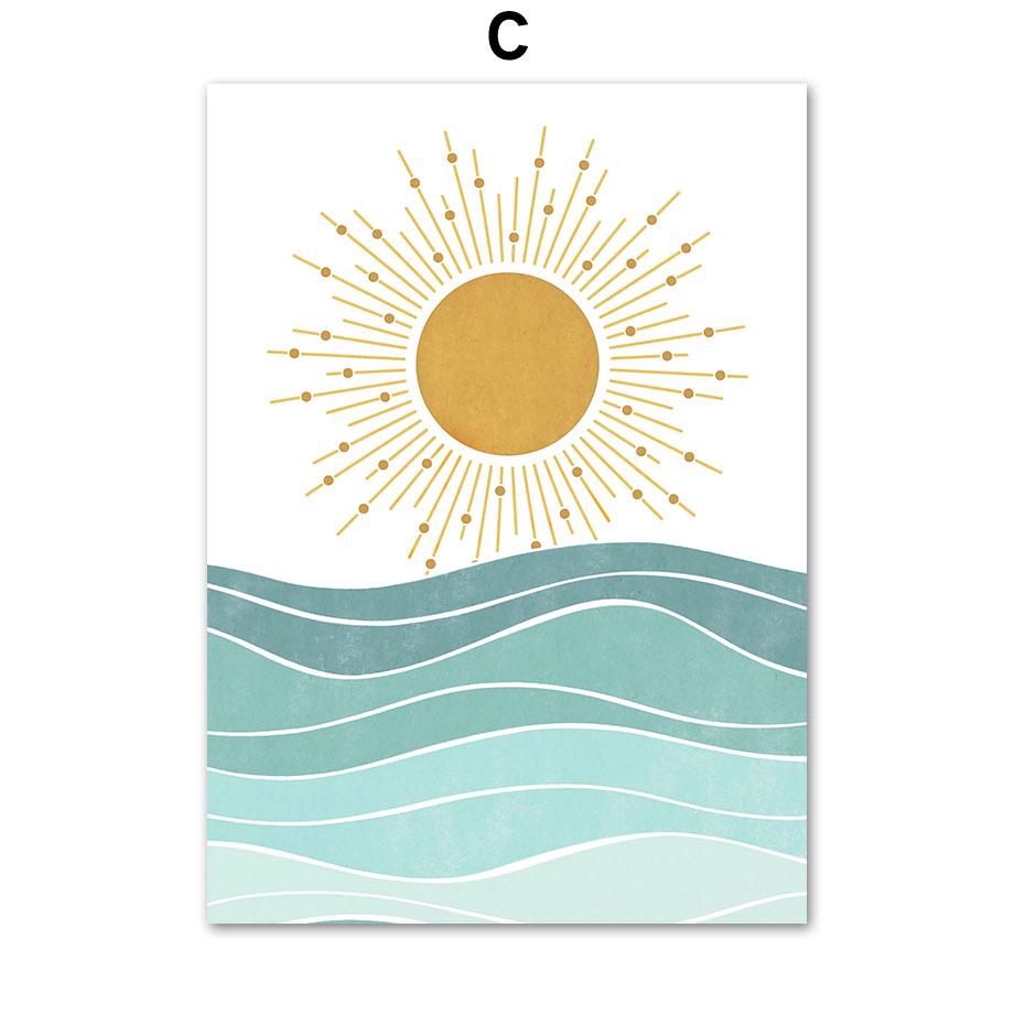 Кит, чайка, солнце, луна, пляжная волна, настенная живопись, холст, живопись, постеры и принт, фреска, украшение для детской комнаты