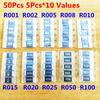 50 шт., 10 значений, 2512, набор резисторов из сплава SMD R001 R002 R005 R008 R010 R015 R020 R025 R050 R100, набор для поверхностного монтажа с фиксированным сопротивлением