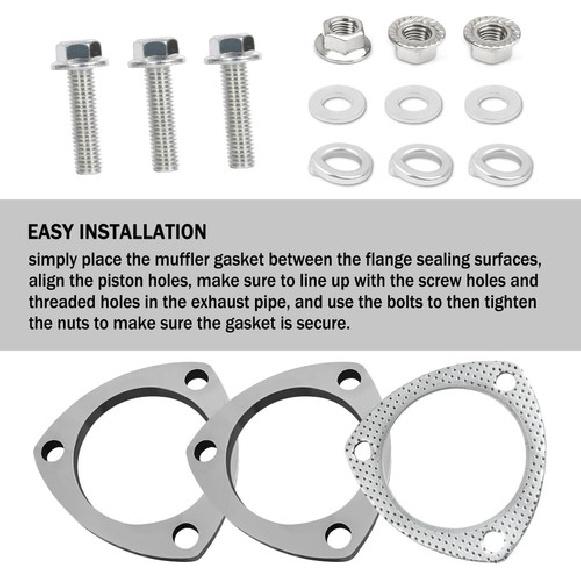 3" Exhaust Flange Gasket with 3 Exhaust Bolts Tool Set, Stainless Steel -3"