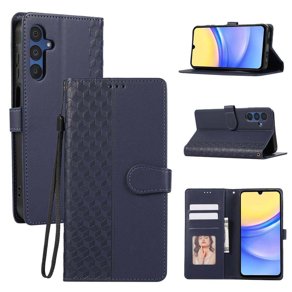 Leather Case For Samsung Galaxy A17/A26 5G/A16 5G/A16 4G 3D Rhombus Grid Imprinted Wallet Phone Cover with Lanyard