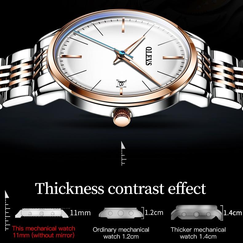 OLEVS Брендовые автоматические механические часы, модные водонепроницаемые мужские часы со стальным ремешком, мужские часы