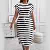 Женское облегающее платье в полоску, с кулиской на талии, повседневное удобное, с обтекаемым дизайном, большого размера