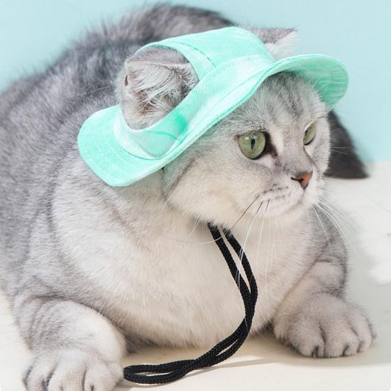 Pet Sun Hat with Ear Holes Adjustable Tie-Dyed Bucket Hat Outdoor Round Brim Sun Protection Hat for Small Medium Dogs Cats