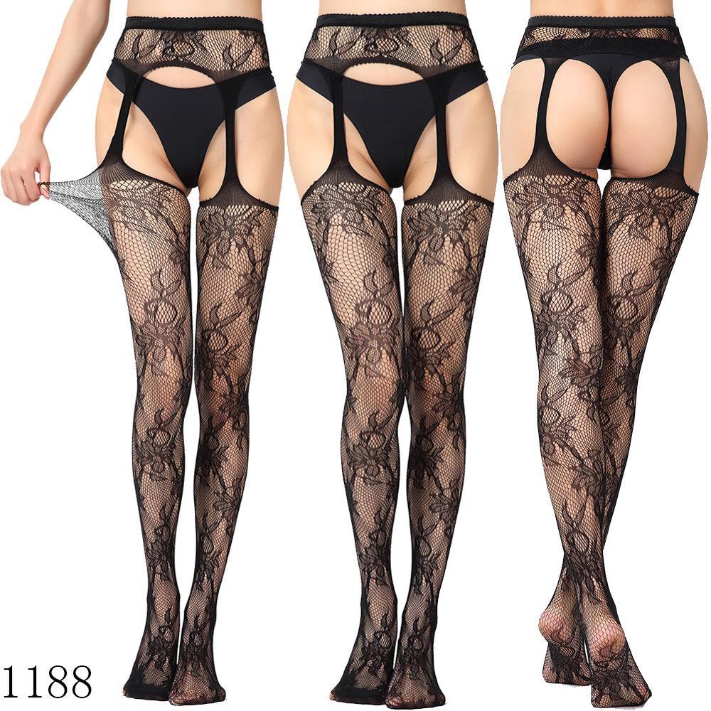 European & American Women's Mesh Jacquard Garter One-Piece Pantyhose