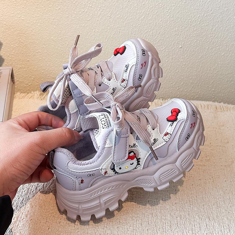 Хлопковые кроссовки в стиле "dad shoes" для девочек с дизайном KT Cat, двухслойный велюр, модные и спортивные, на осень/зиму 2025