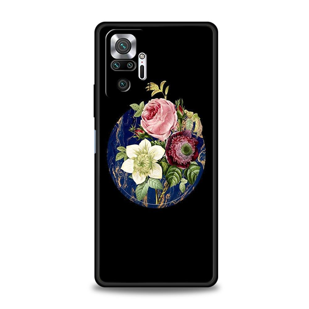 Мягкий ТПУ чехол для телефона для Xiaomi Redmi Note 10 11 9 8 Pro 9S 7 8T 9T 9A 8A 9C K50 K40 Gaming Cover Винтажный цветок Ботанический Мрамор