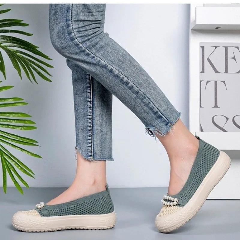 Женская обувь Слипоны Женские балетки Модные туфли-балетки с бусинами на шнурке Повседневные туфли на плоской подошве Новая цветовая гамма Плоские туфли на низком каблуке Zapatos