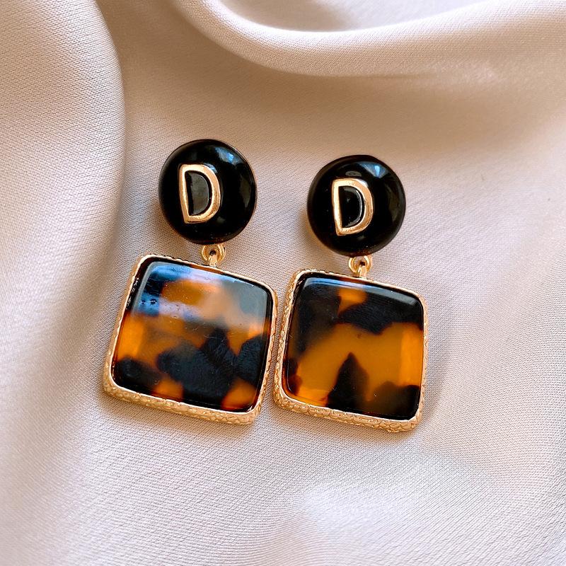 Ретро Гонконгский стиль Серьги-кольца с леопардовым принтом из серебряной иглы Легкая роскошь Высококлассные серьги с темпераментом Нишевые серьги Женские