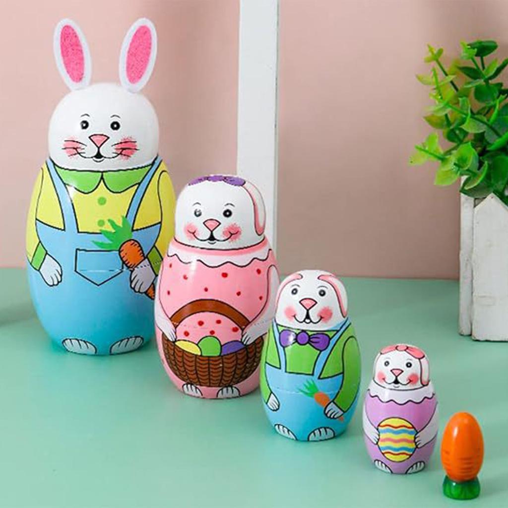 1-5X Easter Bunny Nesting Doll Dolls Toys Wooden Russian Nesting Doll Russian Nesting Stacking Dolls Home Bedroom Craft Supplie