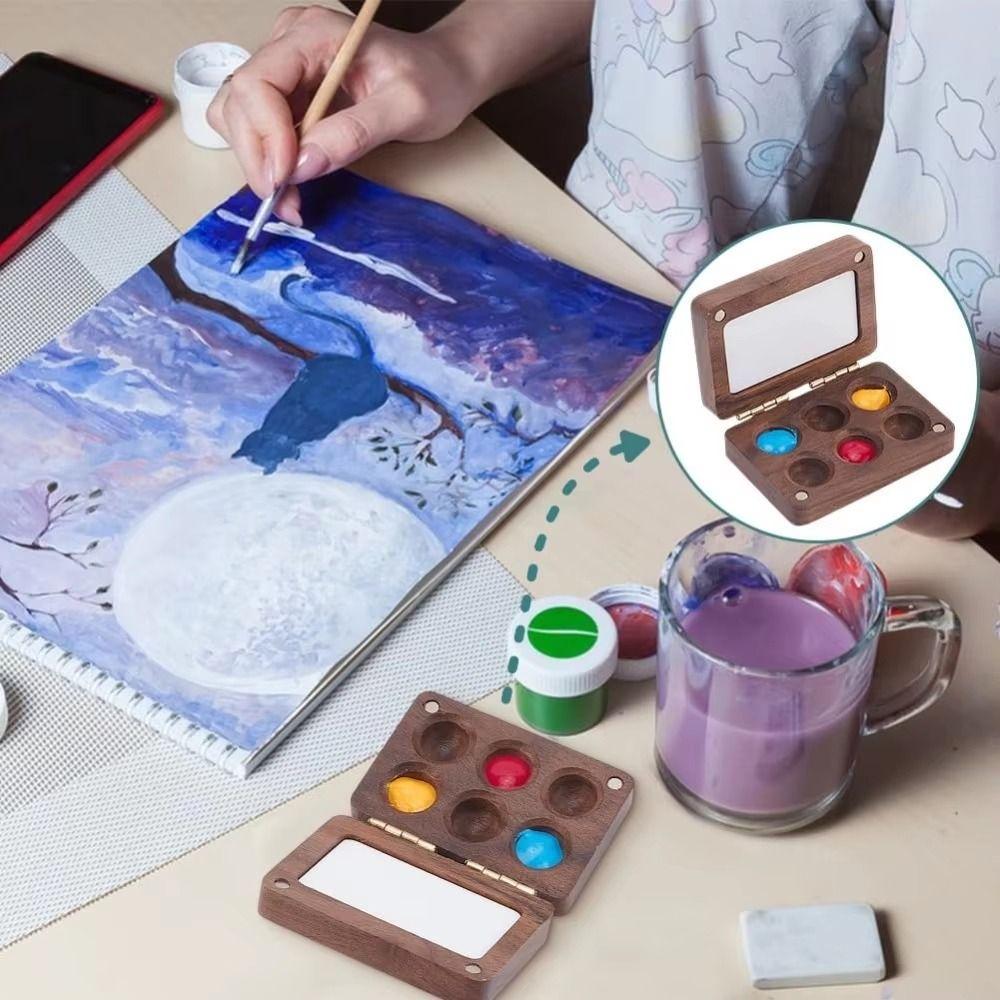 Walnut Wood Paint Box Mini Mixing Paint Tray Empty Box Pocket Palette Artist Use
