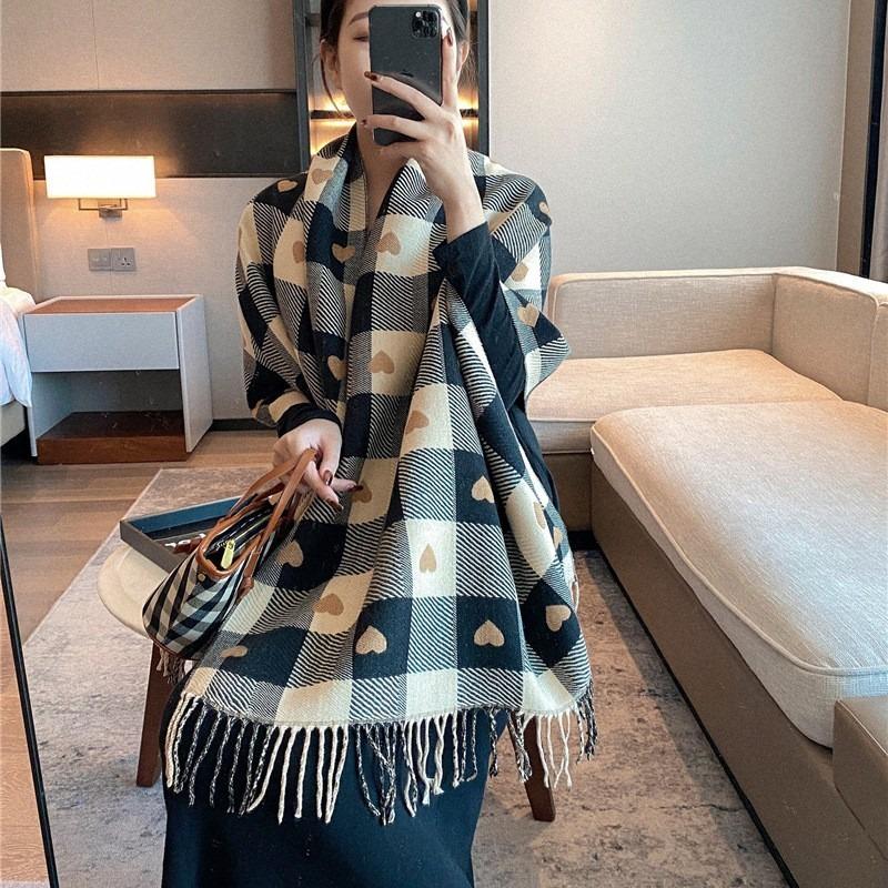 Winter Love Plaid Scarf Women's Versatile Imitation Cashmere Warm Fringed Shawl Thickened Scarf