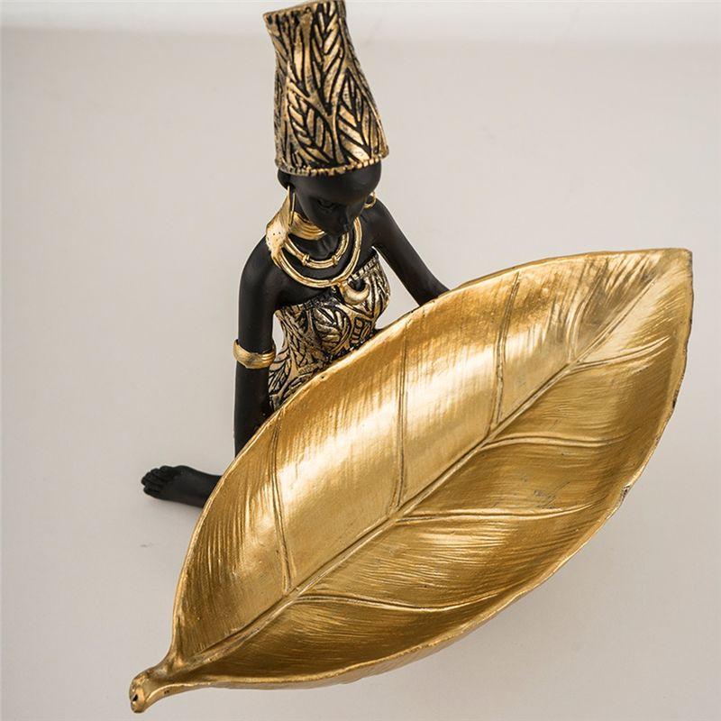 AEE4-Black Woman Resin Tray - Luxury Home Decor For Living Room Candy Holder Container Table Decoration Fruit Bowl Ornaments