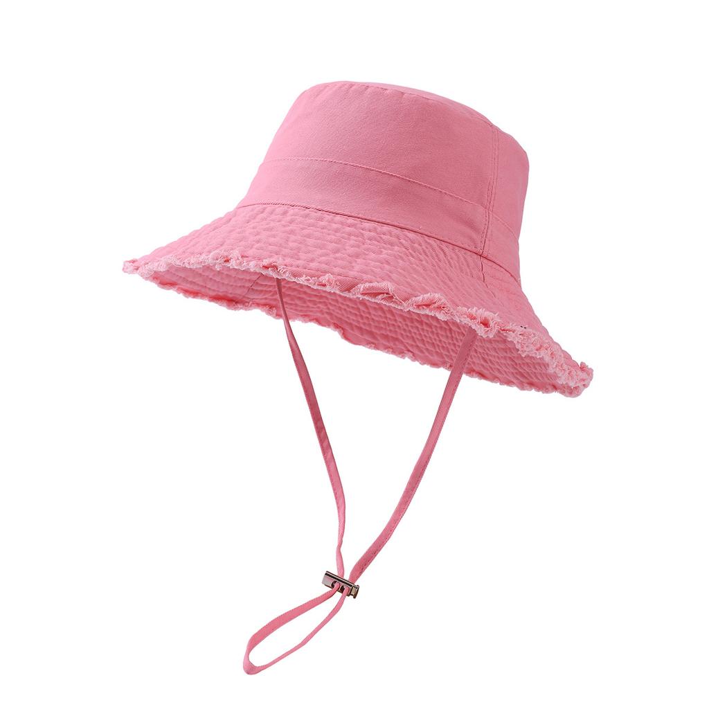 Custom Printed Logo Cotton Outdoor Sunscreen Fisherman Hat Men'S And Women'S Fashion All Matching Solid Color Raw Edge Visor