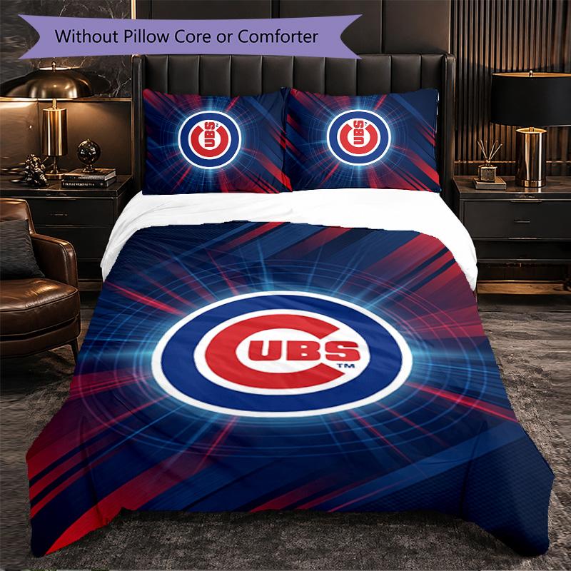 Chicago Cubs Pattern Microfiber 3Pcs Bedding Set Decor Duvet Cover Set For Bedroom Home Use
