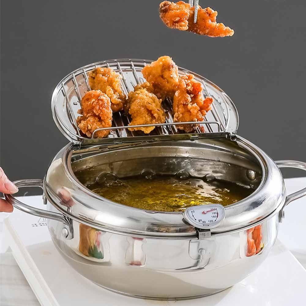 2.2/3.2/4.2L Deep Frying Pot with Thermometer Fryer Pot Mini Cooking Fryer  French Fries Frying