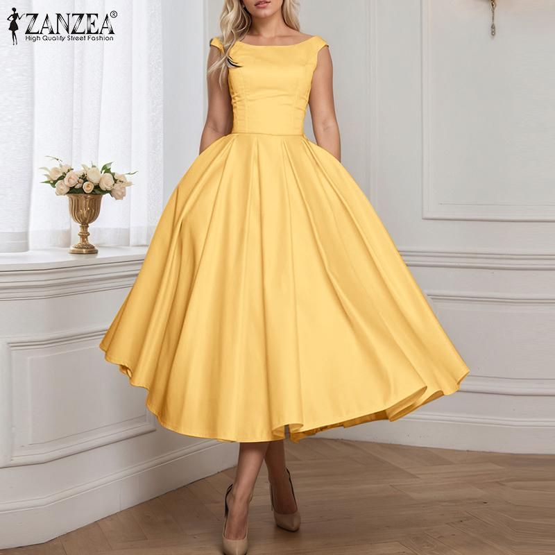 ZANZEA Women Casual Round Neck Sleeveless Summer A-Line Dress