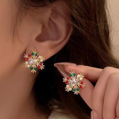 1 пара модных рождественских серег, креативные серьги-снежинки с жемчугом и бриллиантами, новогодние серьги с кристаллами, праздничные серьги-крючки для ушей, элегантные серьги с цирконом