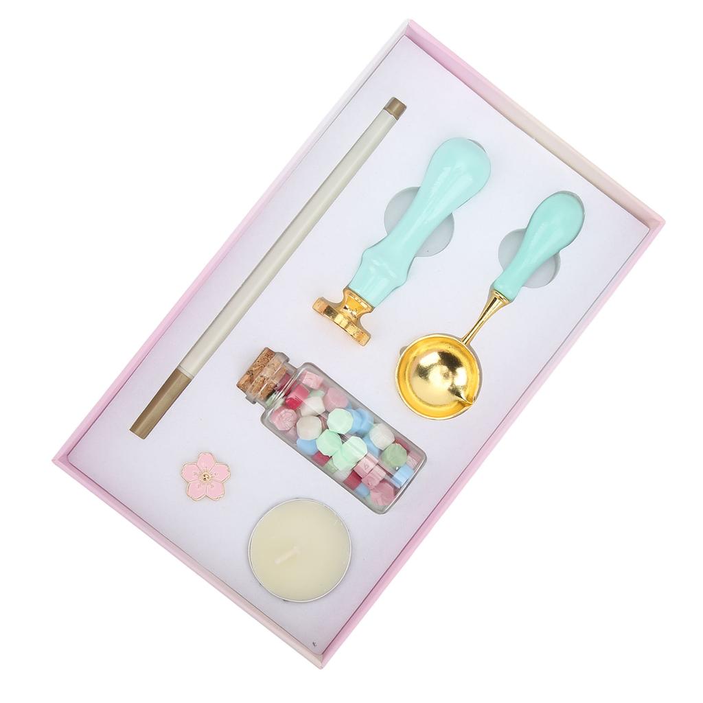 Набор для запечатывания воском Винтажная подарочная коробка с синей ручкой, цветочная брошь в виде цветка вишни, отсоединяется