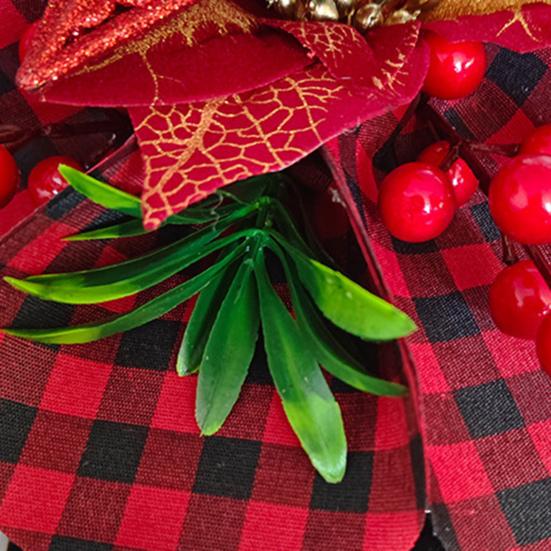 Christmas Wreath Decoration Red Artificial Poinsettias Buffalo Plaid Wreath With Star/Tree Ornament
