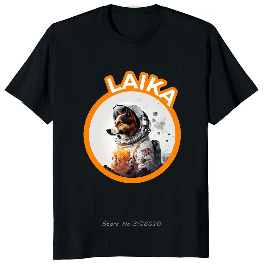 Laika USSR Funny Cartoon Dog T Shirt Hip Hop Harajuku Style Printed Men Clothing Tees Streetwear Hipster Loose Soft Tees Tshirt