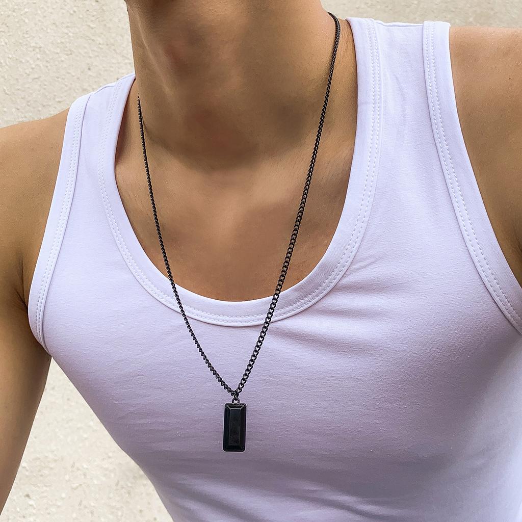 Personalized Men's Accessories Pendant Black Minimalist Style Alloy Military Badge Geometric Sweater Chain Necklace