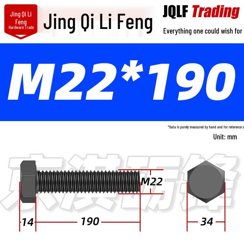 12.9 Grade High-Strength Blackened Hex Bolt M22-M48